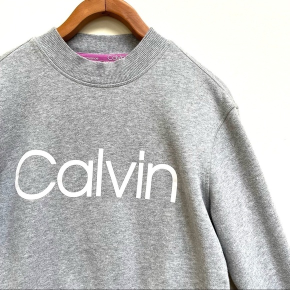 Calvin Klein Performance Logo Cropped Grey Crewneck Sweatshirt - Picture 4 of 14